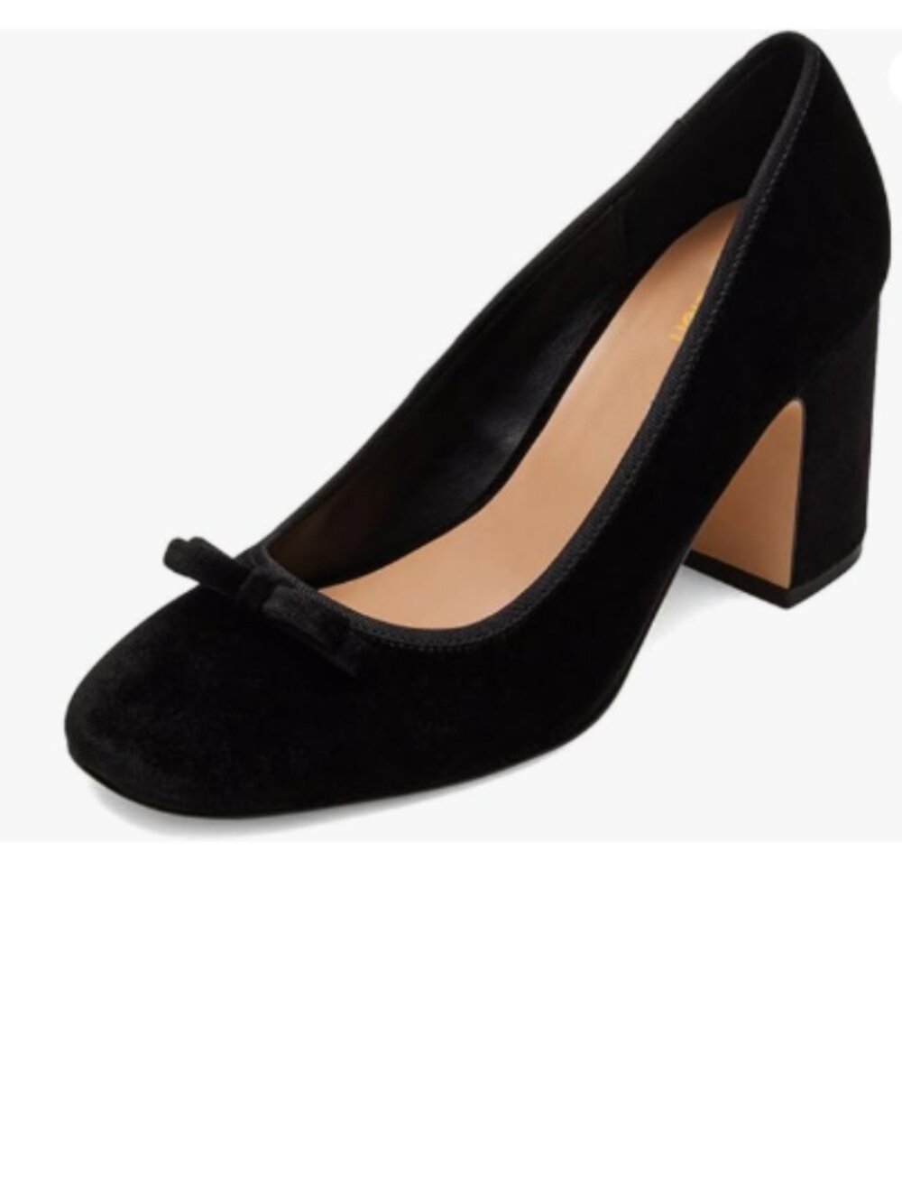 Pazzion Black Round Toe Pump Velvet Double Bow Chunky High Heel Slip On Shoe